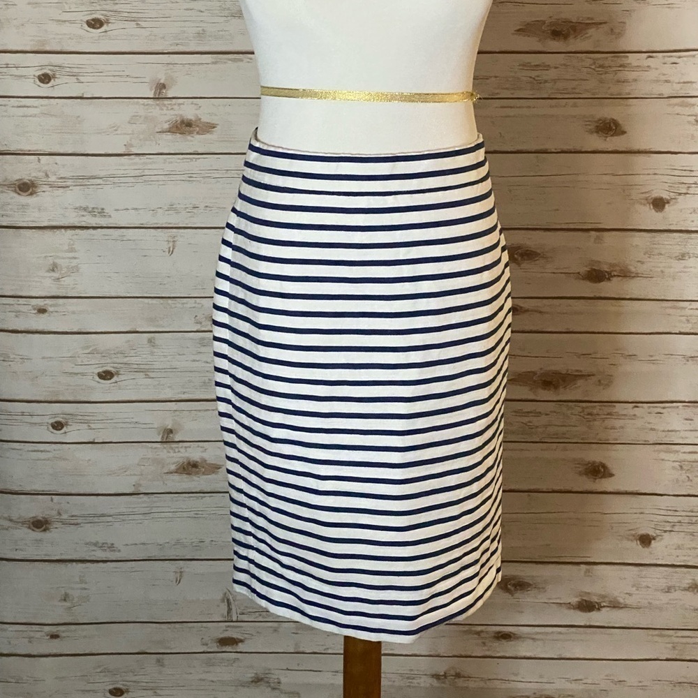 J. Crew nautical preppy navy blue/cream striped pencil skirt